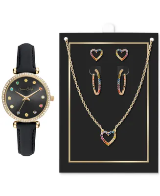 Jessica Carlyle Women's Black Strap Watch 33mm Jewelry Gift Set