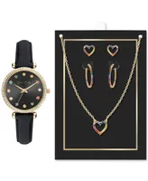 Jessica Carlyle Women's Black Strap Watch 33mm Jewelry Gift Set