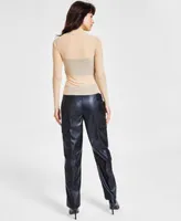 Bar Iii Womens Mock Neck Long Sleeve Top Faux Leather Cargo Pants Created For Macys