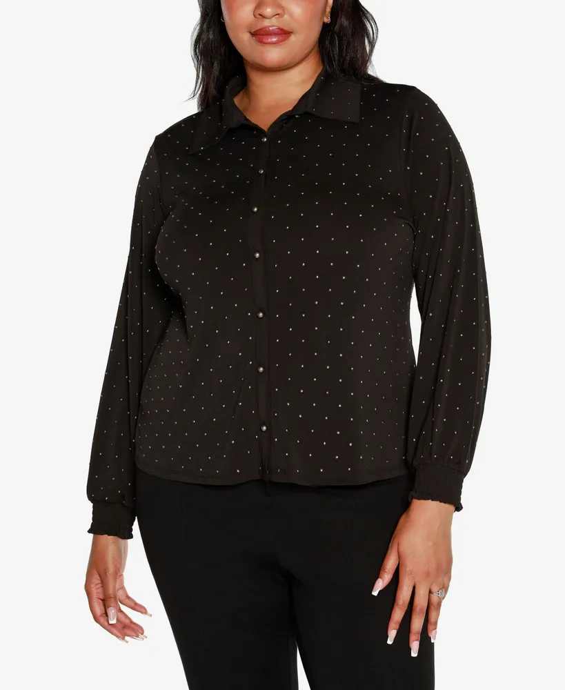 Belldini Black Label Plus Embellished Button-Front Top