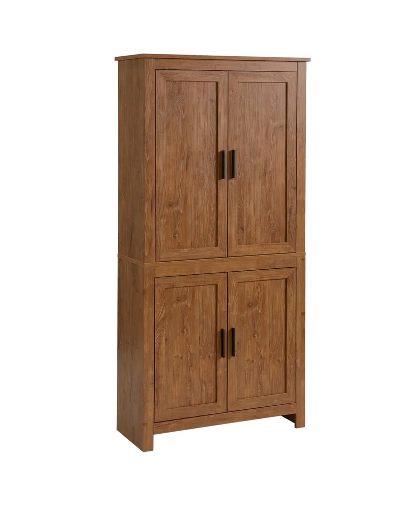 Homcom 64" 4-Door Kitchen Pantry, Freestanding Storage Cabinet with 3 Adjustable Shelves for Kitchen, Dining or Living Room, Brown