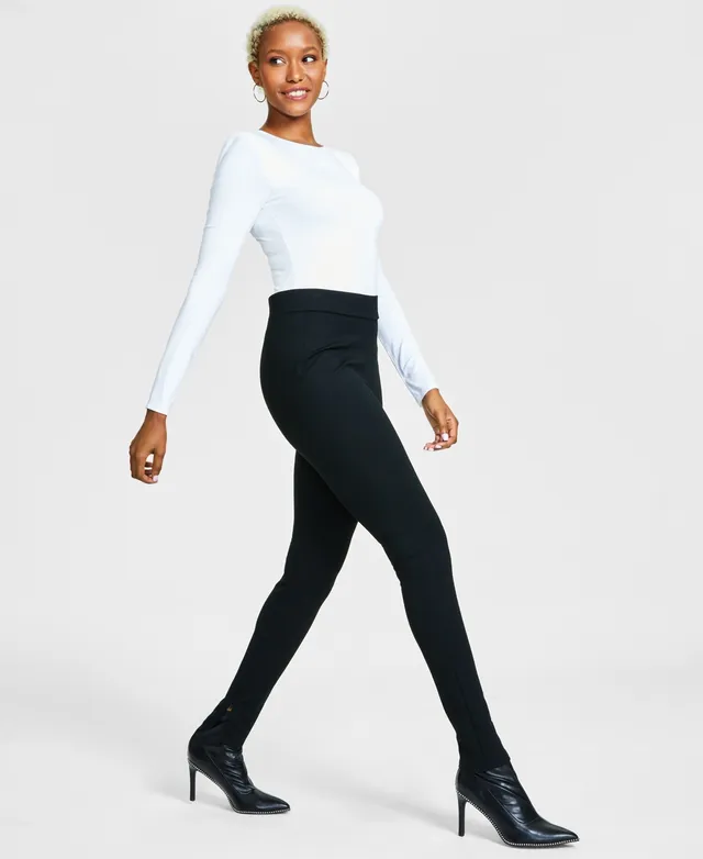 Bar Iii Petite Stud Slit Ponte-knit leggings in White