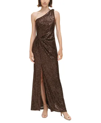 Eliza J Women's Sequined One-Shoulder Side-Twist Gown