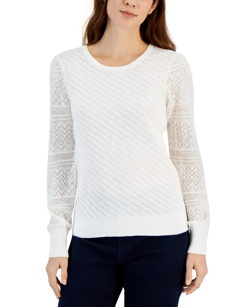Style & Co Petite Pointelle Pattern Sleeve Sweater