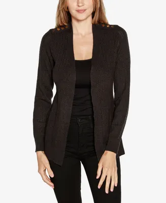 Belldini Black Label Women's Open Front Cable Knit Cardigan Sweater