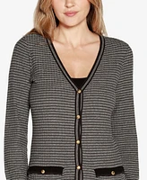 Belldini Women's Black Label Striped Button-Front Duster Sweater