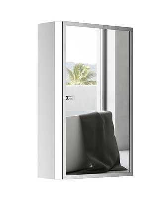 Homcom Bathroom Mirrored Cabinet, Vertical 16" x 24" Stainless Steel Frame Medicine Cabinet, Wall-Mounted Storage Organizer with Single Door