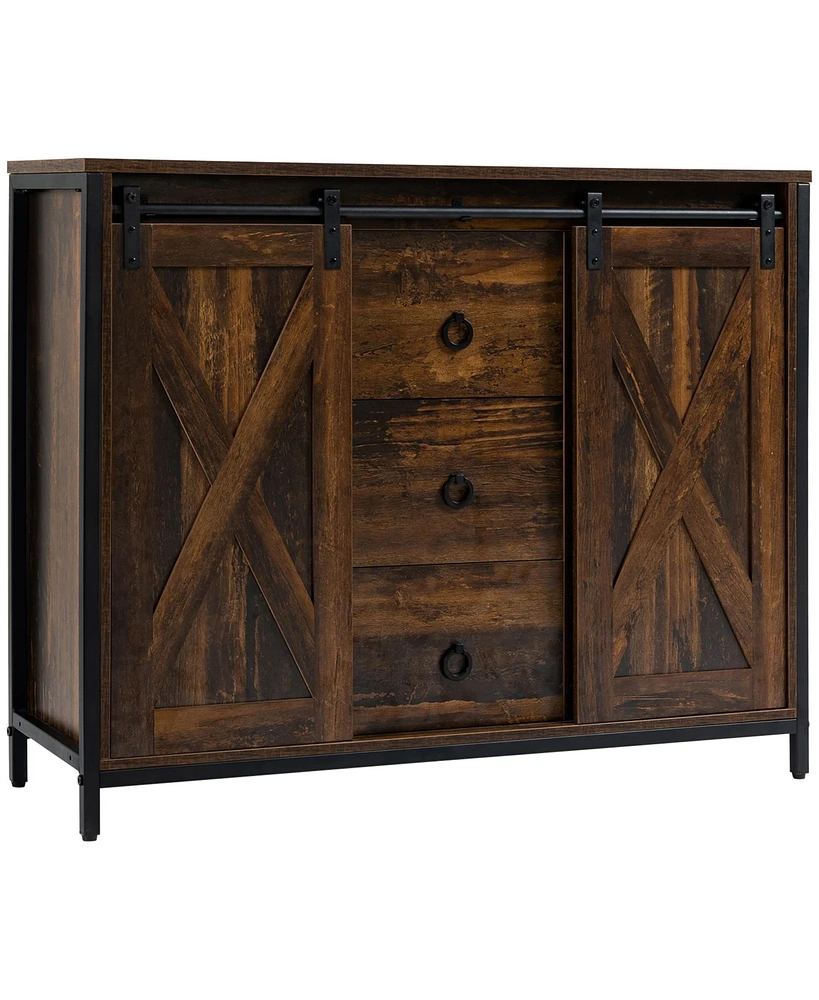 Homcom Industrial Buffet Cabinet Kitchen Sideboard with Sliding Barn Doors