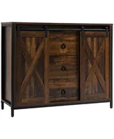 Homcom Industrial Farmhouse Buffet Cabinet, Kitchen Sideboard with Sliding Barn Doors, Three Drawers and Adjustable Shelves for Living Room, Dining Ro