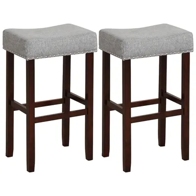 Costway Set of 2 Bar Stools Bar Height Saddle Kitchen Chairs with Wooden Legs