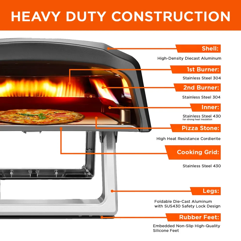 Commercial Chef Outdoor Gas Pizza Oven with Dual L-Shaped Burner