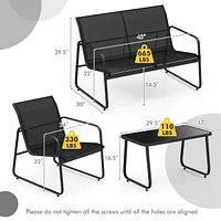 4 Pieces Patio Furniture Set Outdoor Tempered Glass Coffee Table Chair Loveseat