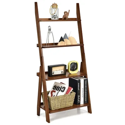 4 Tiers Bamboo Ladder Shelf Bookcase Storage Organizer Plant Flower Stand
