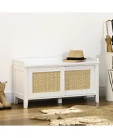 Homcom Shoe Bench with Storage and Pine Wood Legs, White