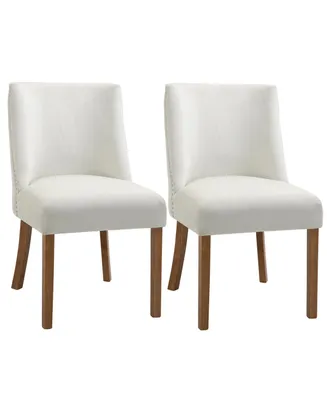 Homcom Modern Dining Chairs Set of 2 with High Back, Dining Room Chairs with Nailhead Trim, Upholstered Seats and Solid Wood Legs for Kitchen, Cream W