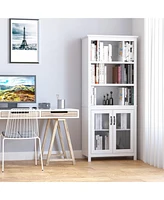 Homcom 71" Bookcase Storage Hutch Cabinet with Adjustable Shelves and Glass Doors for Home Office, Kitchen, Living Room, White