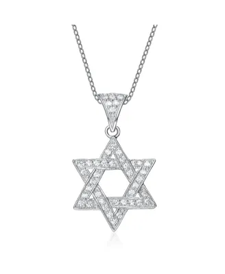 Genevive Cubic Zirconia Sterling Silver White Gold Plated Star Of David Drop Pendant