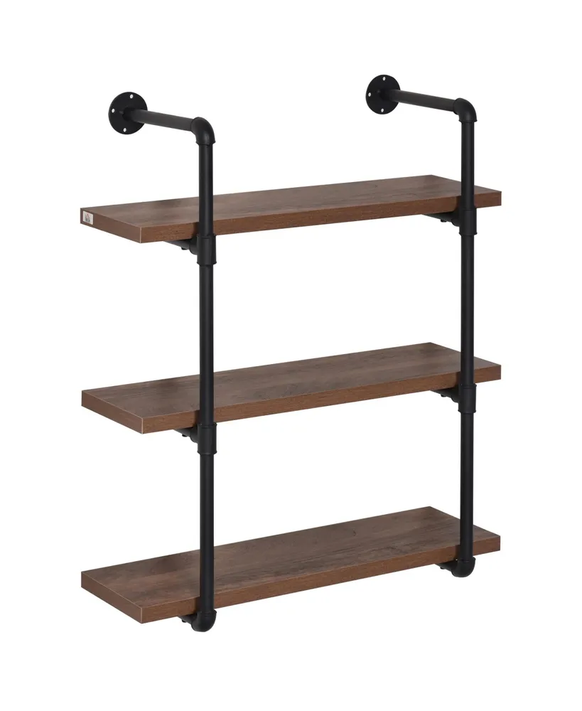 Homcom 37.5" Industrial 3-Tier Floating Storage Bookshelf Bracket, Rustic Brown