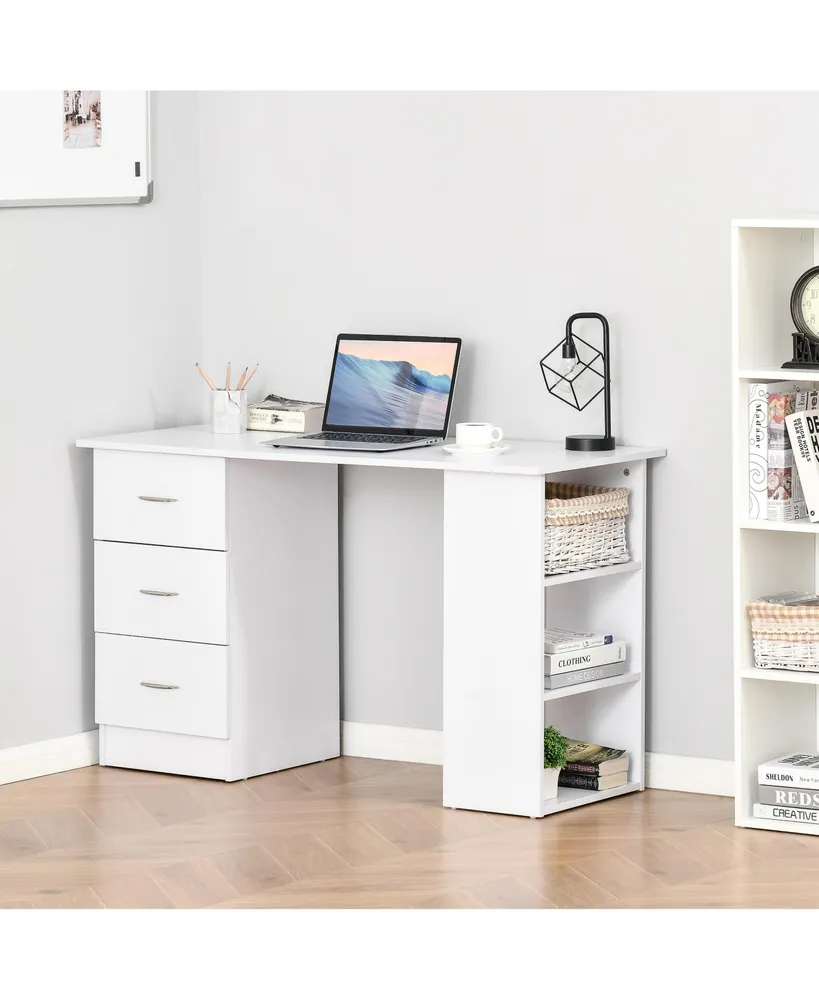 Homcom 47" Modern Home Office Computer Desk Bookcase Combo Writing Table Workstation with 3 Drawer and Storage Shelf - White