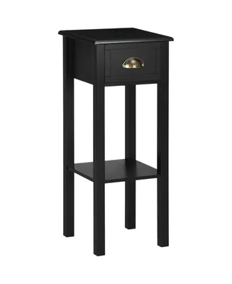 Homcom 2-Tier Side Table with Drawer Shelf, End Table, Black