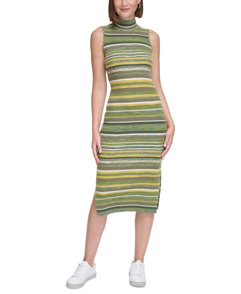 Women\'s Dress Mall Calvin Mock-Neck | Bodycon Klein Stripe Spacedye Jeans Hawthorn
