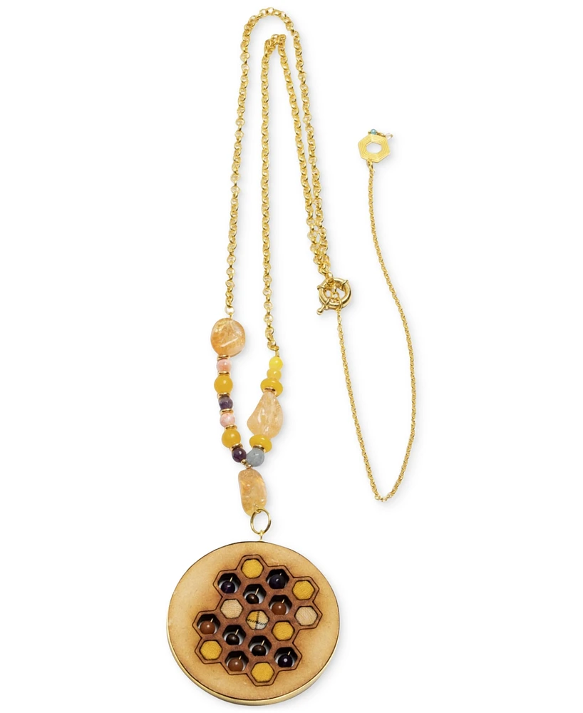 Nectar Nectar New York 18k Gold-Plated Mixed Gemstone Honeycomb Long Pendant Necklace