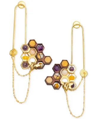 Nectar Nectar New York 18k Gold-Plated Mixed Gemstone Honeycomb & Chain Drop Earrings