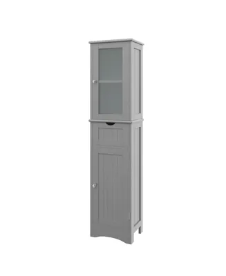 Costway Bathroom Tall Cabinet Freestanding Linen Tower with Doors & Drawer