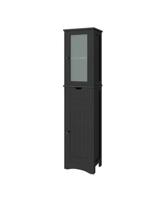 Bathroom Tall Cabinet Freestanding Linen Tower with Doors & Drawer