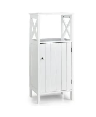 Bathroom Floor Cabinet Side Storage Organizer with Open Shelf & Adjustable Shelf