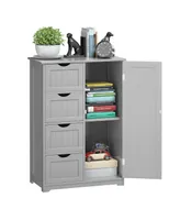 Wooden 4 Drawer Bathroom Cabinet Storage Cupboard 2 Shelves Free Standing