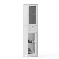Bathroom Tall Cabinet Freestanding Linen Tower with Doors & Drawer