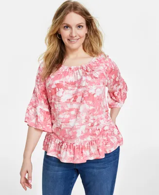 Style & Co Plus Size Printed On/Off-The-Shoulder Knit Top, Created for Macy's