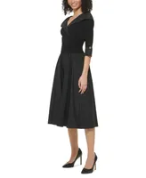 Jessica Howard Women's Portrait-Collar Combo Midi Dress