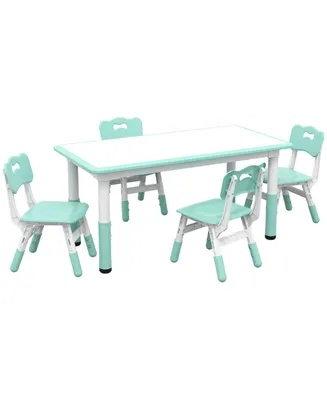 Qaba Kids Table and Chair Set with 4 Chairs, Adjustable Height, Easy to Clean Table Surface, for 1.5 - 5 Years Old