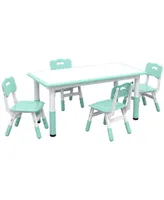 Qaba Kids Table and Chair Set with 4 Chairs, Adjustable Height, Easy to Clean Table Surface, for 1.5 - 5 Years Old, Green