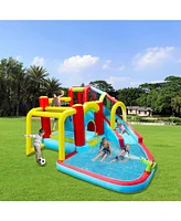 7 in1 Inflatable slide water park bouncing house outdoor Soccer garden bouncer with Splash pool & Water gun & Climbing wall & Basketball & Football
