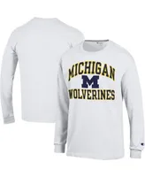 Men's Champion White Michigan Wolverines High Motor Long Sleeve T-shirt