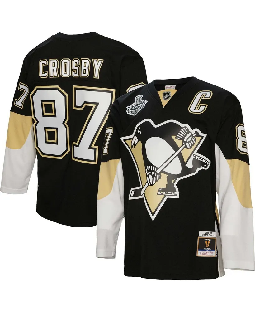 Men's Mitchell & Ness Sidney Crosby Black Pittsburgh Penguins Big and Tall 2008 Captain Patch Blue Line Player Jersey