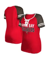 Women's New Era Red Tampa Bay Buccaneers Raglan Lace-Up T-shirt