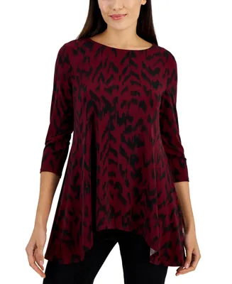 Jm Collection Petite Printed 3/4-Sleeve Long Top, Created for Macy's