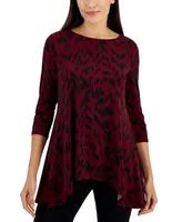 Jm Collection Petite Printed 3/4-Sleeve Long Top, Created for Macy's