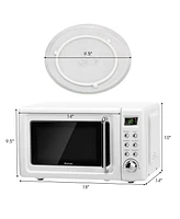 0.7Cu.ft Retro Countertop Microwave Oven 700W Led Display Glass Turntable