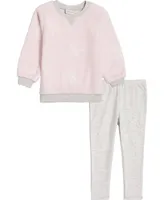 Calvin Klein Infant Girl Silky Sherpa Logo Crew-neck Heather Leggings Set, 2 Piece