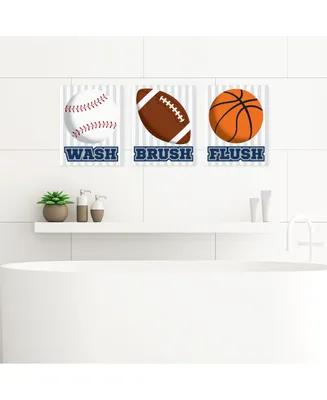 Go, Fight, Win Sports Unframed Wash, Brush, Flush Art 8 x 10 inches Set of 3 - Assorted Pre