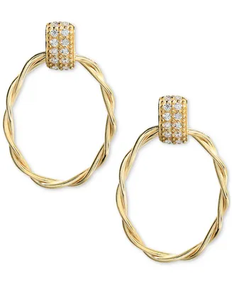 Diamond Oval Twist Doorknocker Drop Earrings (1/5 ct. t.w.) in 14k Gold-Plated Sterling Silver - Gold
