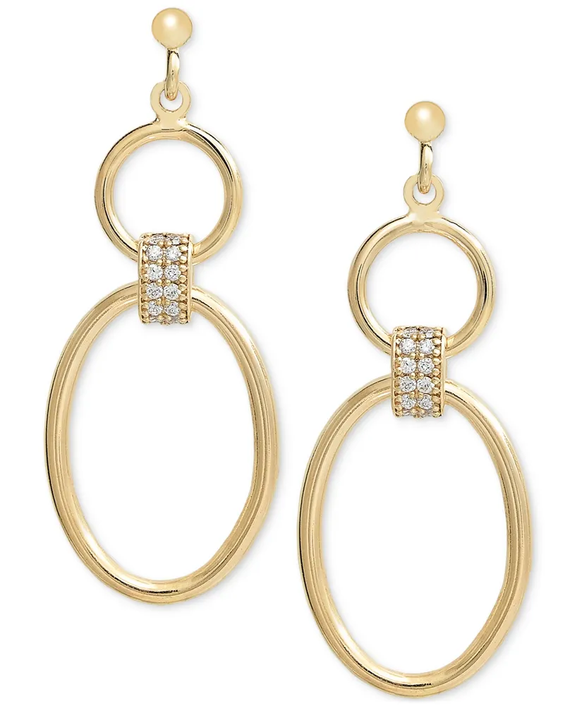 Diamond Open Oval Drop Earrings (1/5 ct. t.w.) in 14k Gold-Plated Sterling Silver - Gold