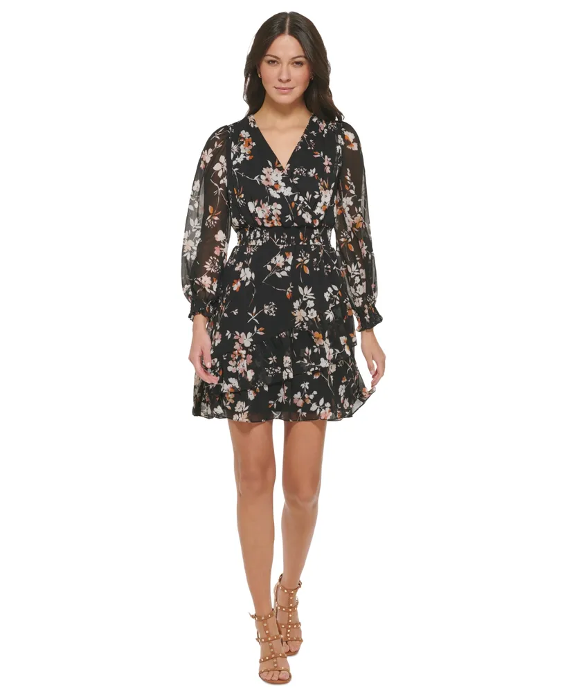 MSK Women's Floral-Print Smocked Fit & Flare Dress - Macy's