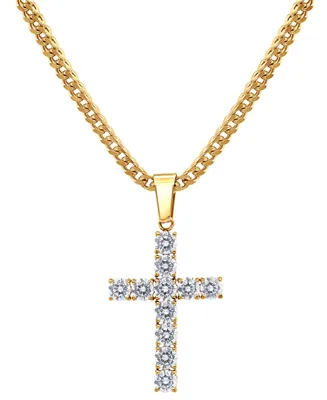 Blackjack Men's Cubic Zirconia Cross 24" Pendant Necklace in Black-Ion Plated Stainless Steel - Gold