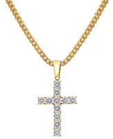 Blackjack Men's Cubic Zirconia Cross 24" Pendant Necklace Black-Ion Plated Stainless Steel